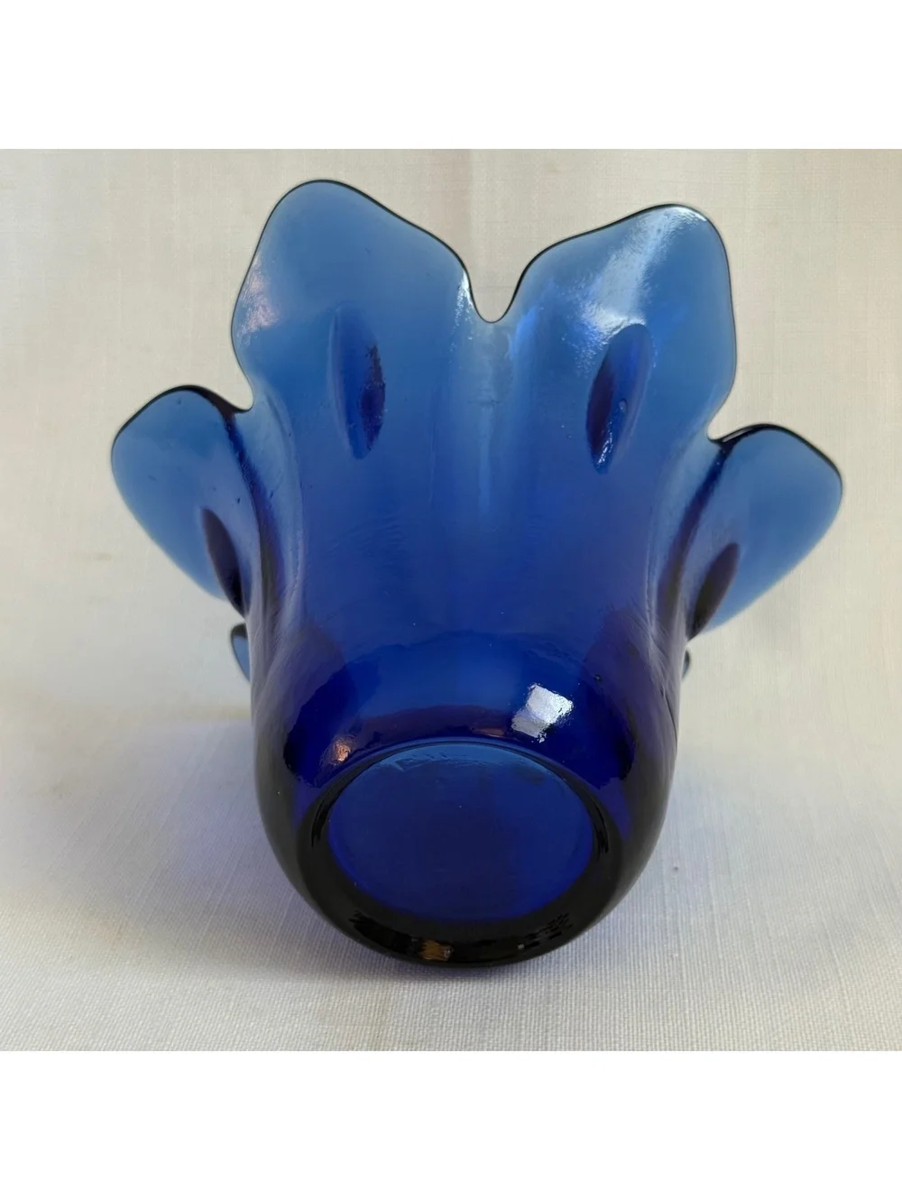 Vintage Cobalt Blue Art Glass Tulip Flower Vase Heavy MCM Hand Blown Spain 6